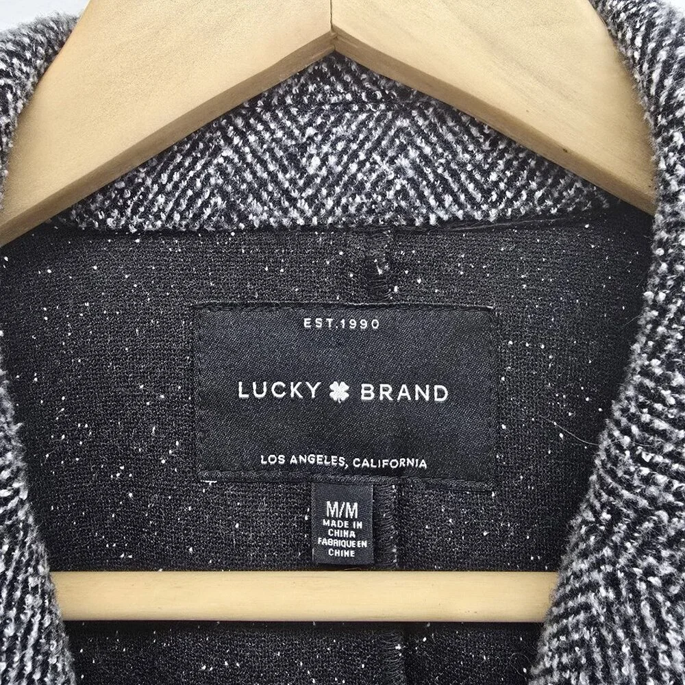Lucky Brand Woven Knit Double Breasted Blazer Jacket Size M Stretch Gray Black
